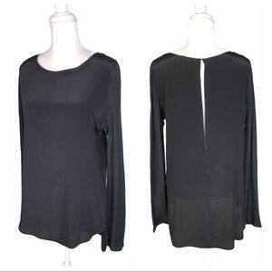 David Lerner 100% silk slit keyhole back blouse tunic black long sleeves large